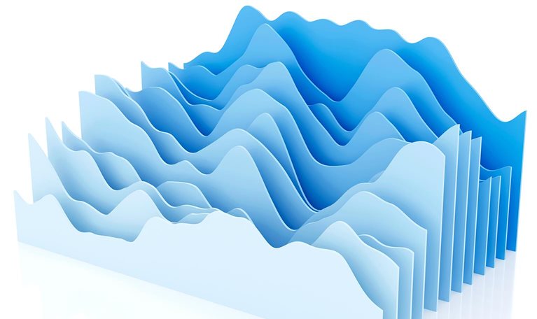 3D illustration of a wave bar graph divided in twelve slices