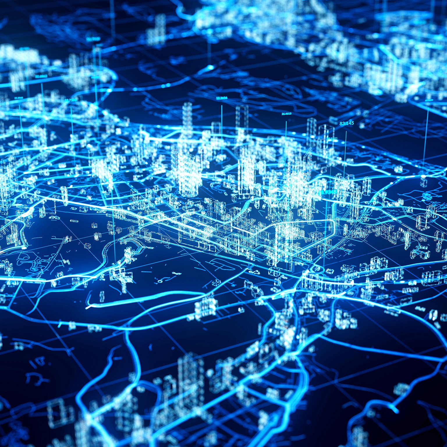 Abstract digital representation of a smart city and communication network concept