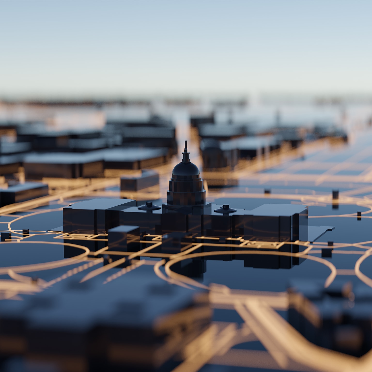 Washington DC hi-tech smart city background. 3D rendering. - stock photo