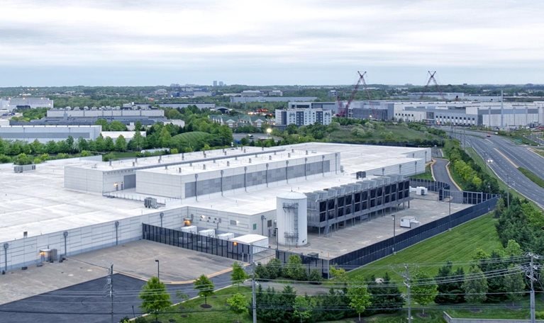 Aerial view of a data center in Ashburn, Virginia.