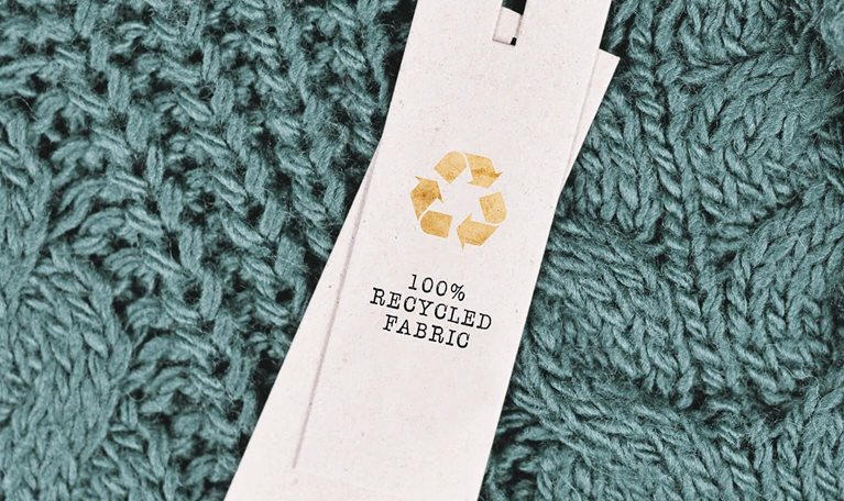 Cotton fabric with label saying '100% recycled fabric'