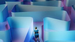 Woman standing in abstract 3d maze.