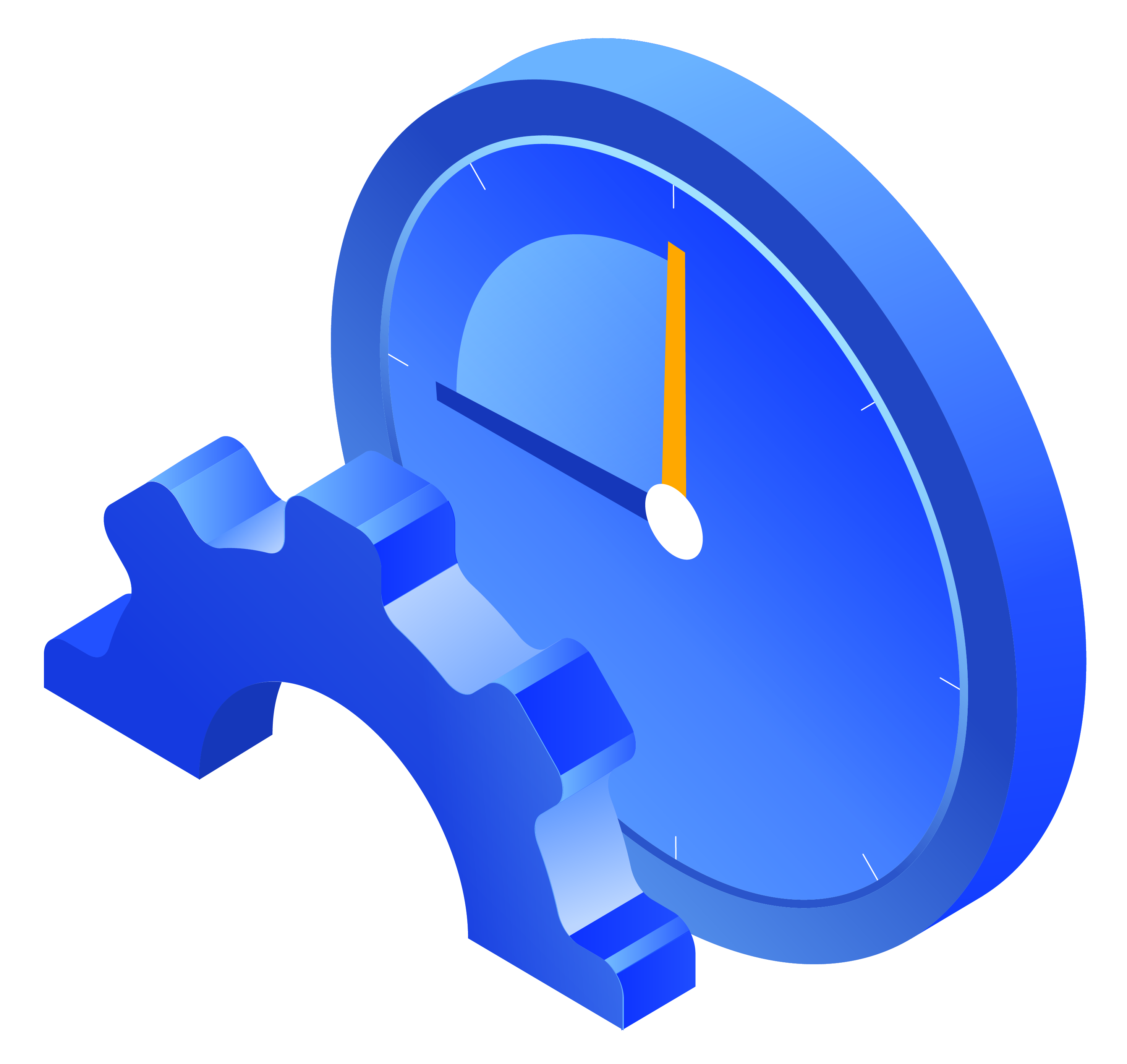 Isometric icon illustration of a clock with half of a gear
