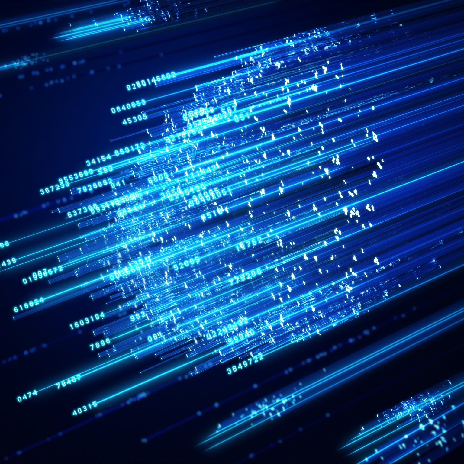 Fiber optics and digital numbers data on a dark blue background. - stock photo