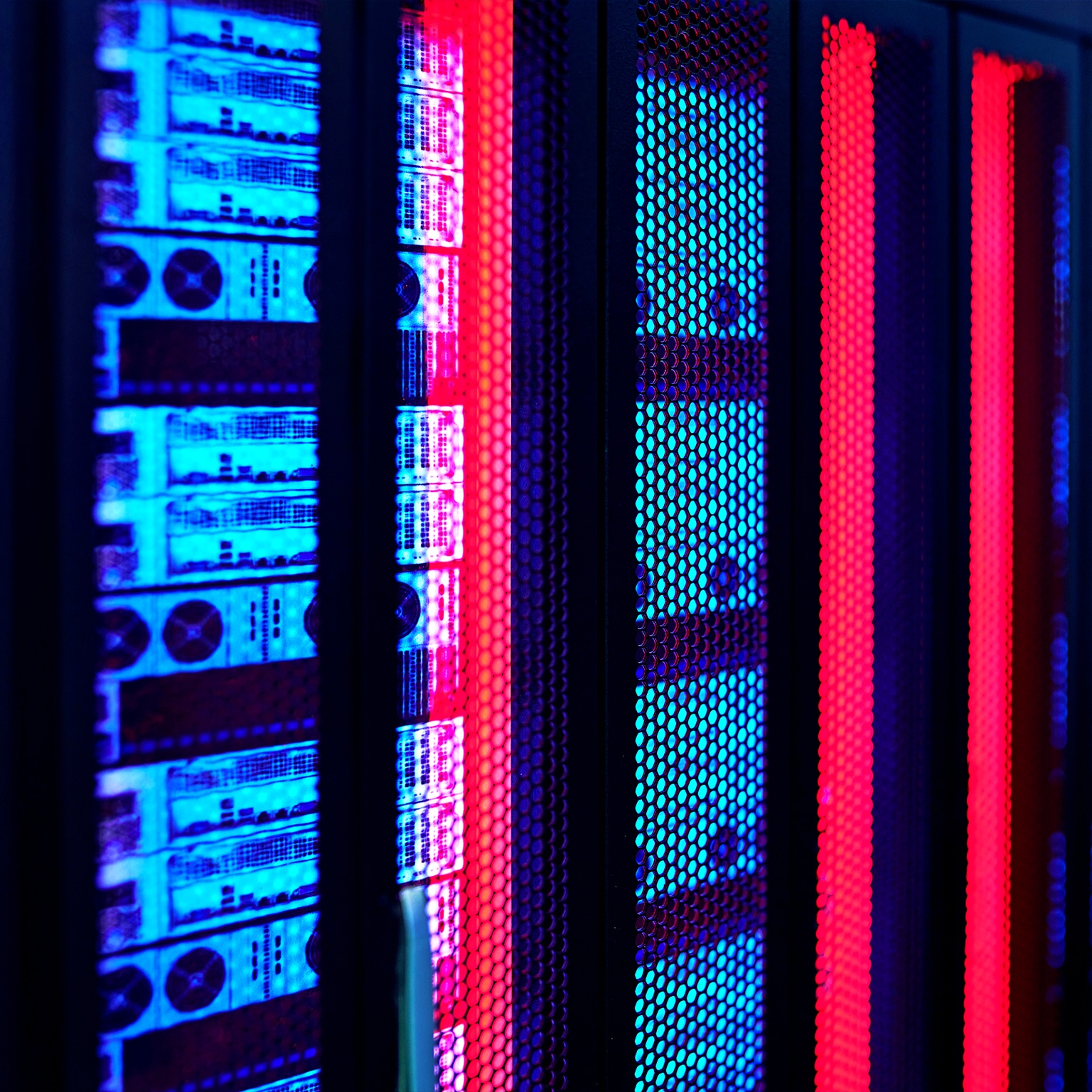 Close-up of the modern data center and cabinets.