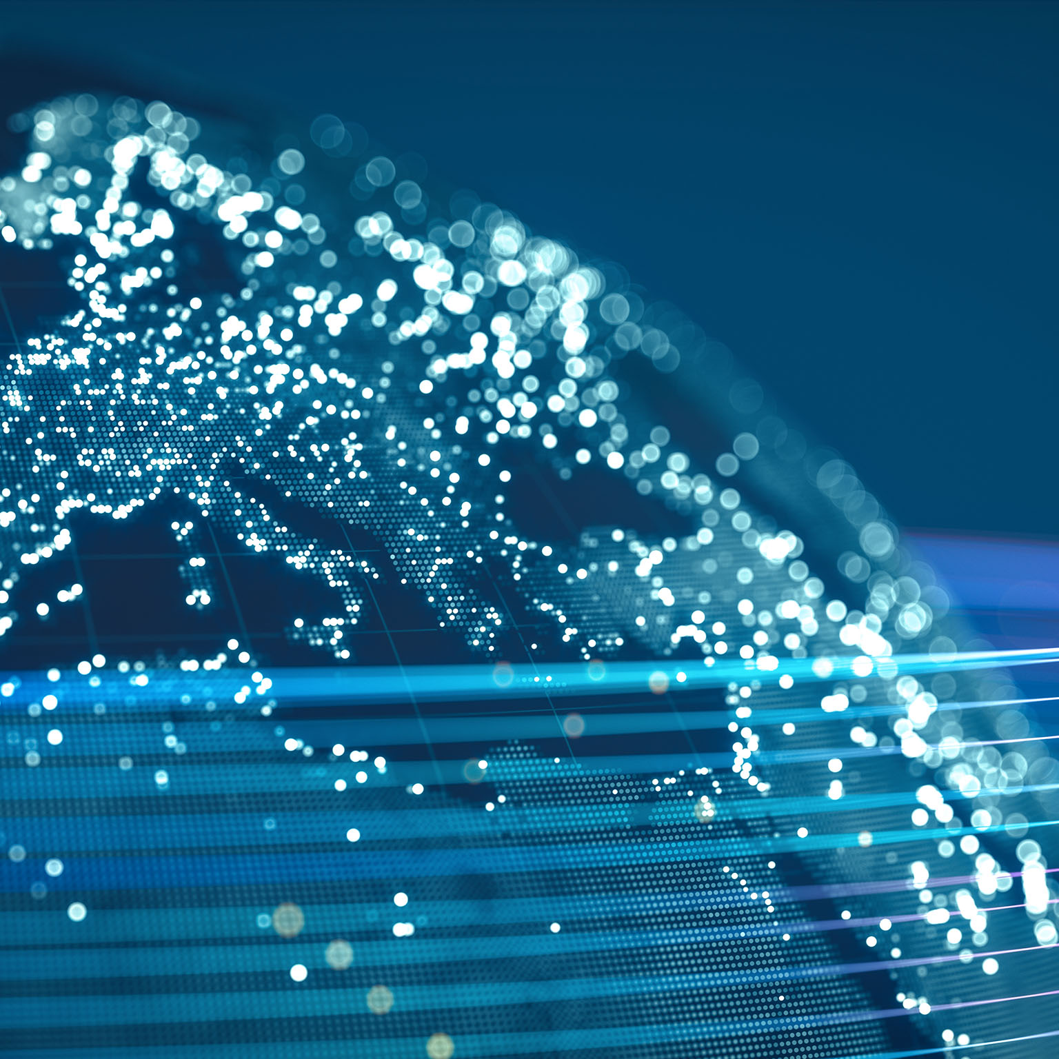 This image is a digital representation of global network technology, often used to visualize big data or internet connectivity. It features a futuristic, AI-generated illustration of a globe rendered with dots and lines.