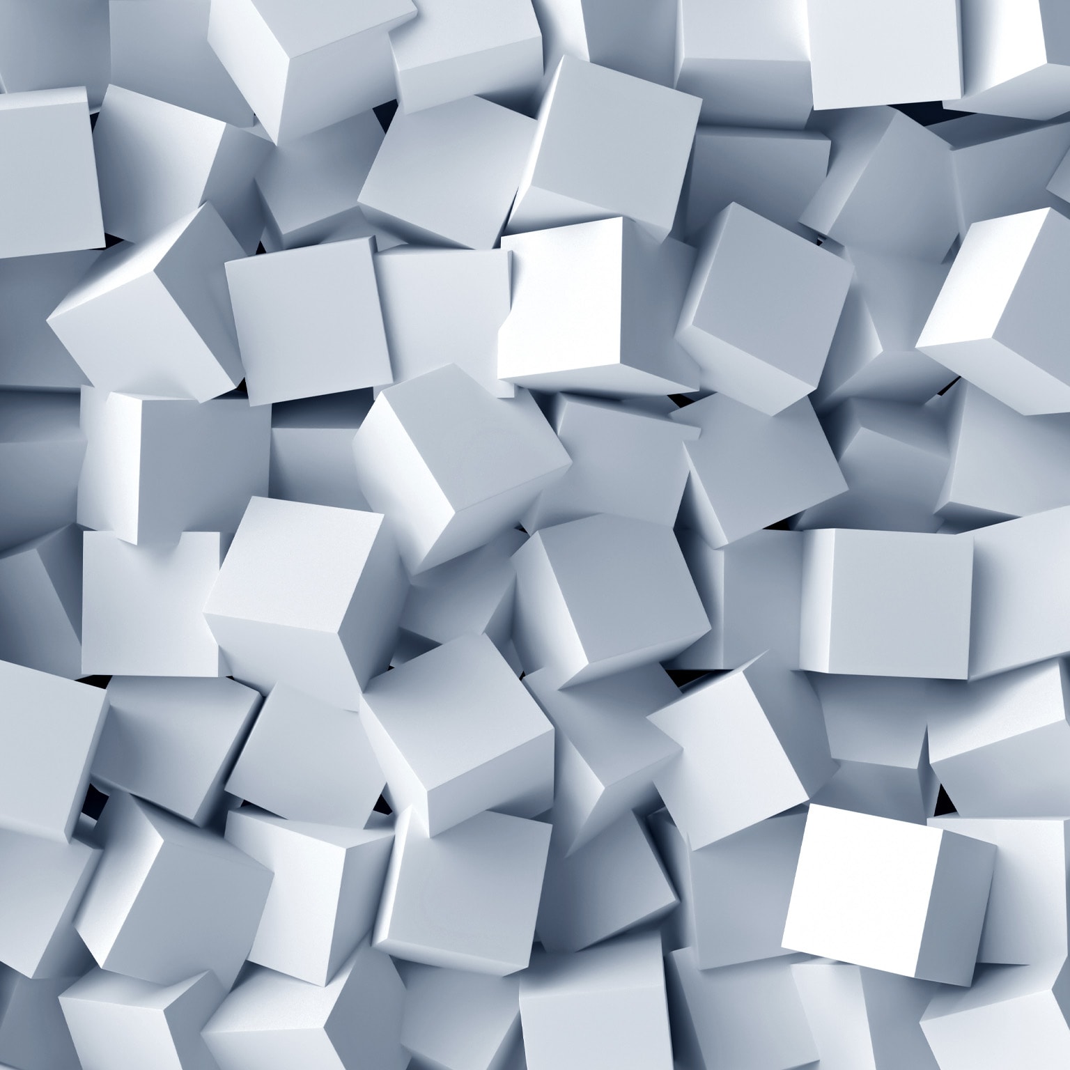 A jumble of identical white cubes.