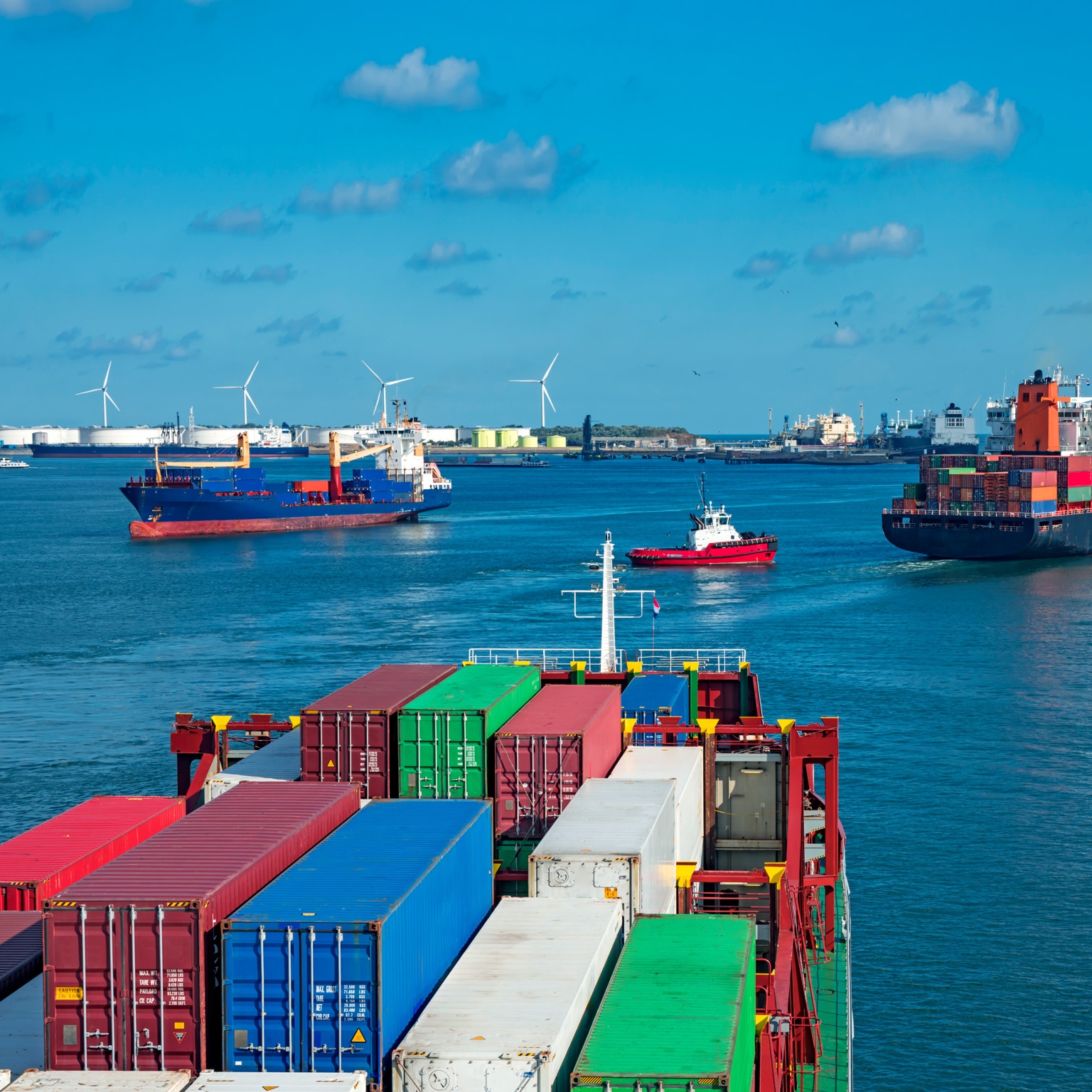 Containers on shipping vessels at sea