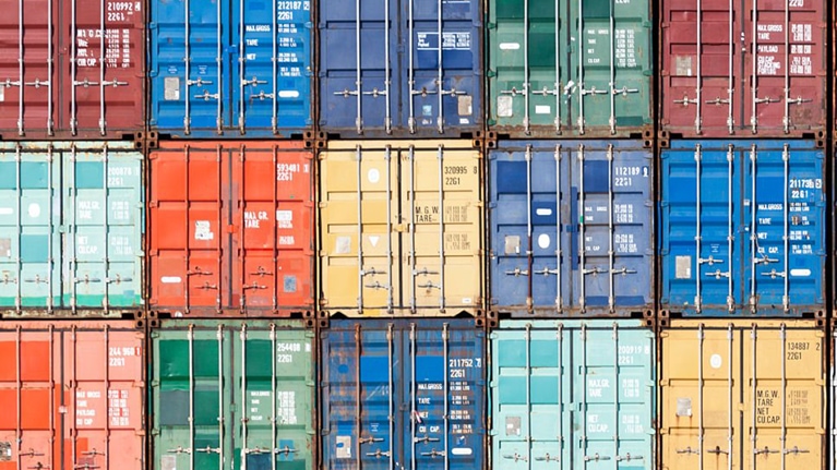photo stacked shipping containers