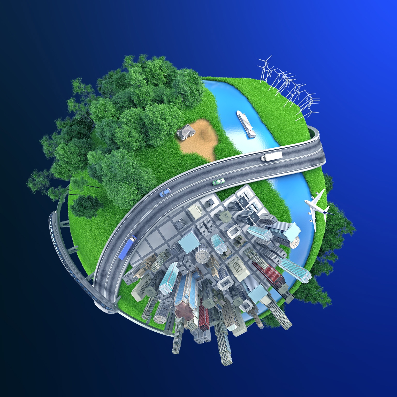 Illustration of the globe surrounded by sustainable growth
