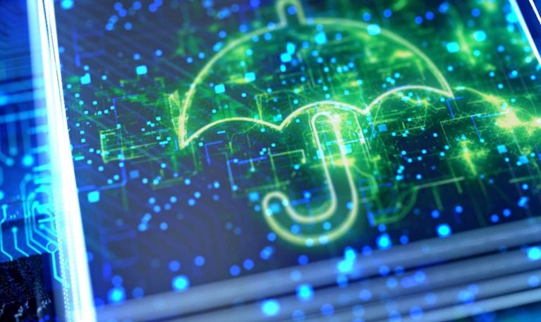 Umbrella on abstract technological background