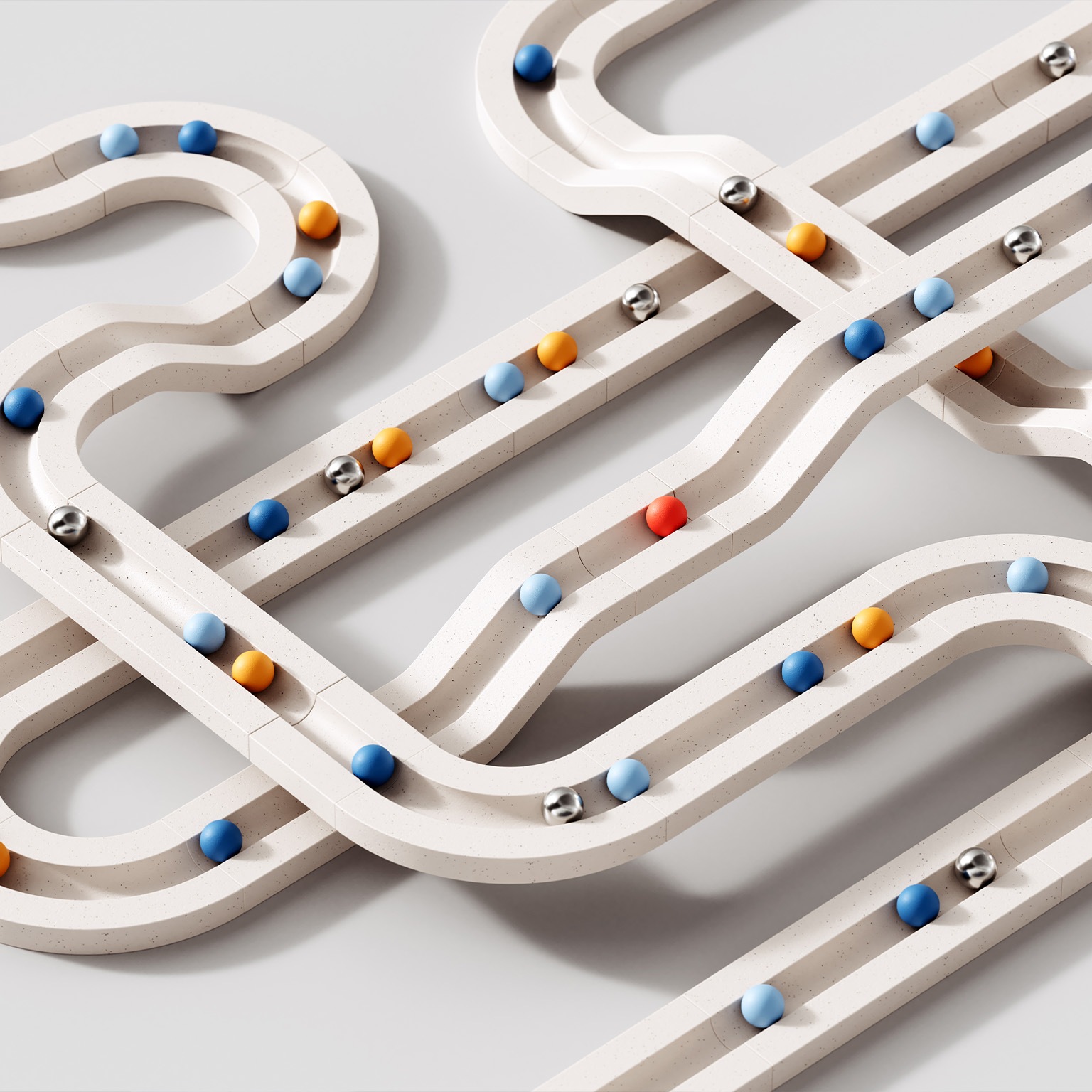 3D image of rolling objects along a path. The concept of choice. 