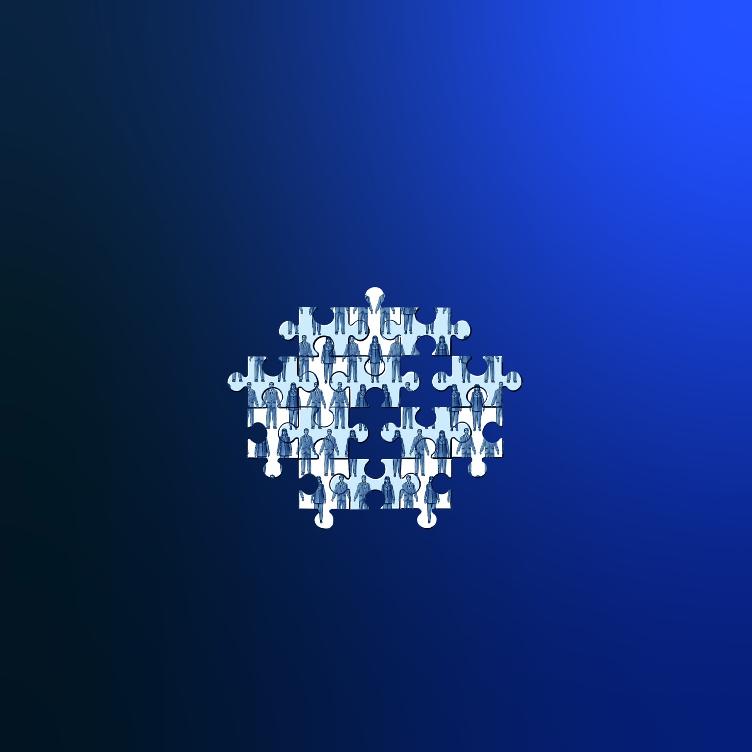 A puzzle consisting of various pieces featuring images of individuals dressed in professional attire. A few pieces are absent, resulting in an unfinished puzzle.