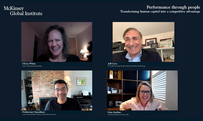 Performance through people webinar Olivia White, Raj Choudhury, Jeff Cava, Gina Jardine