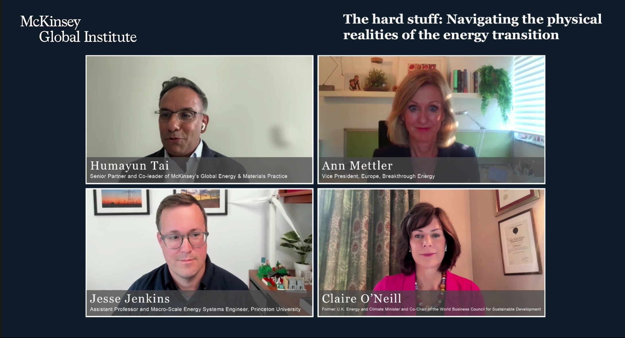 hard stuff panel with Humayun Tai, Ann Mettler, Jesse Jenkins, and Claire O'Neill