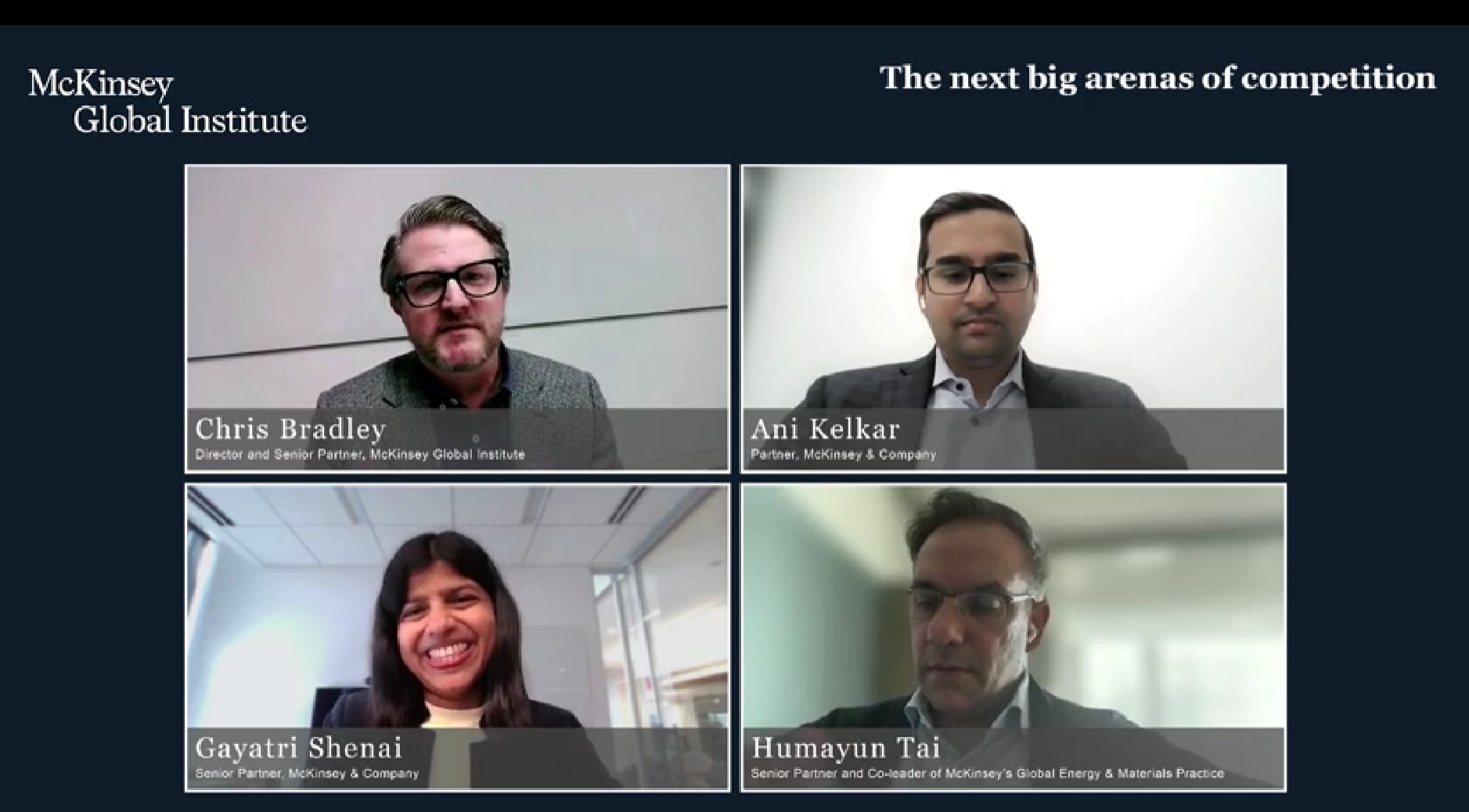 Arenas virtual event Chris Bradley, Humayun Tai, Gayatri, Ani