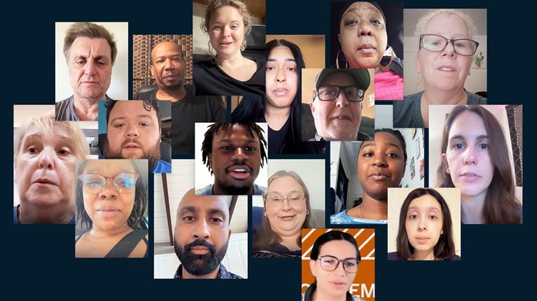 A collage of diverse people in video-call style stills representing Americans sharing their hopes, challenges, and ideas for expanding opportunity as the United States marks its 250th anniversary.
