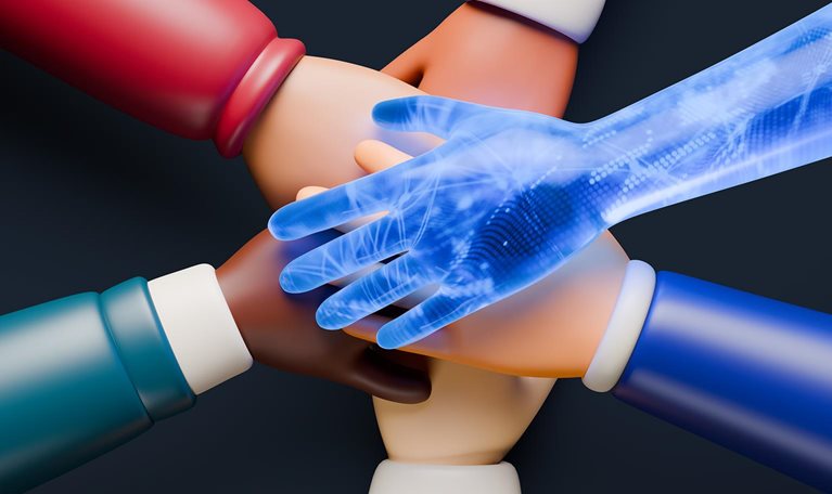 Multiple hands stacked on top of each other