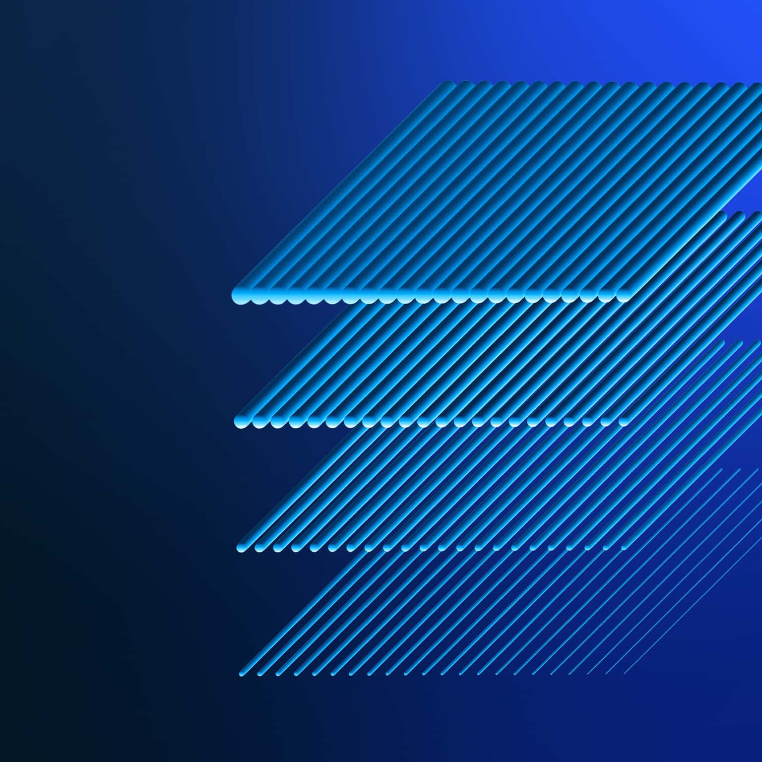 Illustration of stacked floating sheets of blue square grids