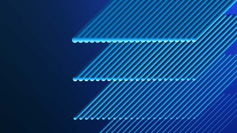 Illustration of stacked floating sheets of blue square grids