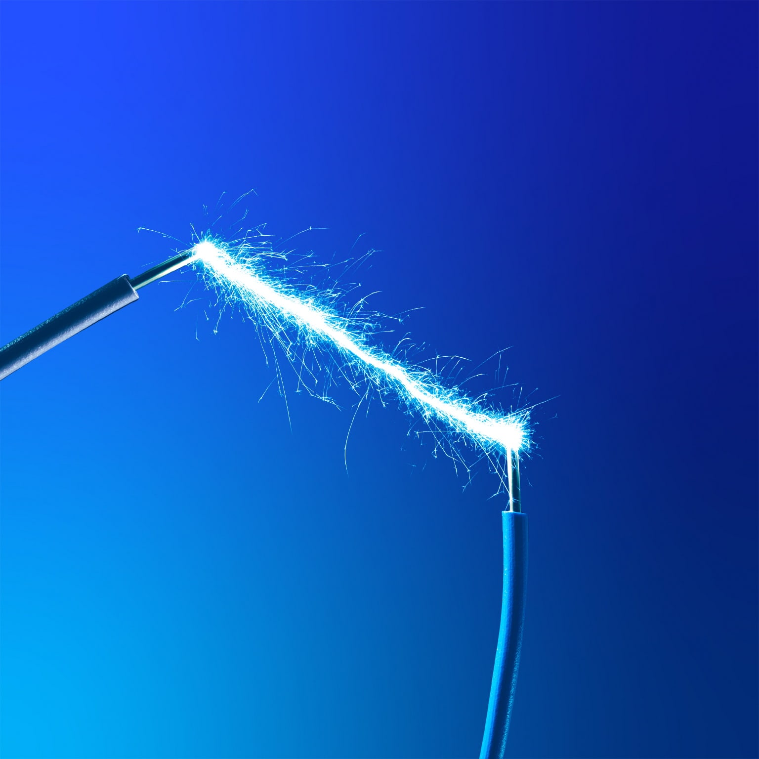 Two power cables connected by a wave of electricity