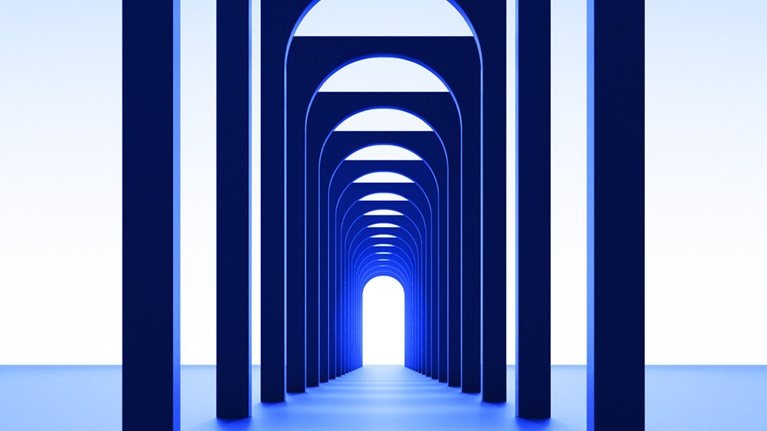 Concentric gate images in a blue background