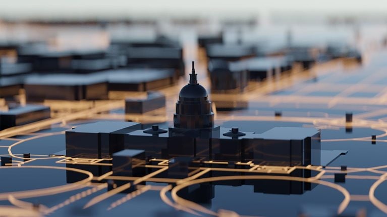 Washington DC hi-tech smart city background. 3D rendering. - stock photo